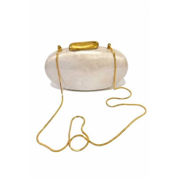 Zara Handbags - Zara NWT Pearlized Cream Hard Shell Box Clutch Bag Gold Fastening Evening